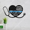 Custom Couple Name Nurse And Police Metal Sign, American Flag In Heart Steel Decor