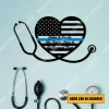 Custom Couple Name Nurse And Police Metal Sign, American Flag In Heart Steel Decor