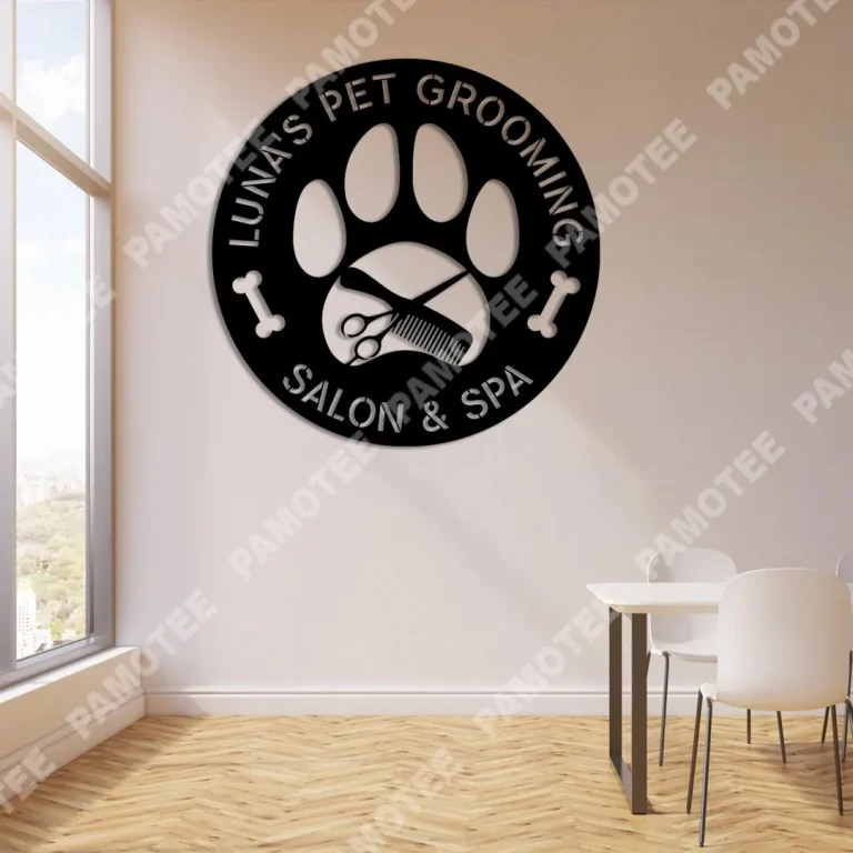 Customized Dog Paw And Bone Pet Salon & Spa Metal Art, Pet Lovers Gift