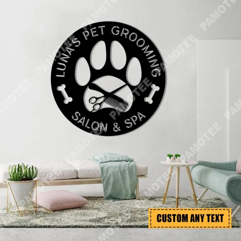 Customized Dog Paw And Bone Pet Salon & Spa Metal Art, Pet Lovers Gift