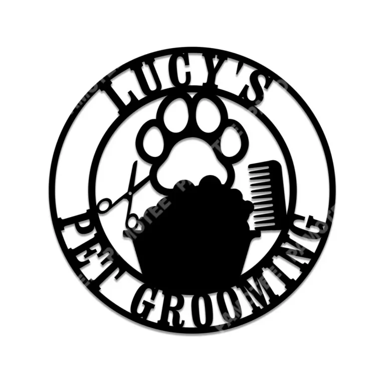 Personalized Name Dog Paw, Scissors And Comb Pet Grooming Metal Art