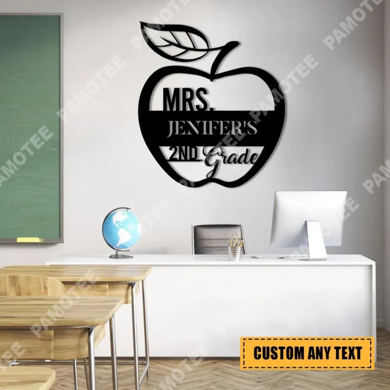 Customized Name And Grade Teacher Metal Art, Classroom Door Hanging