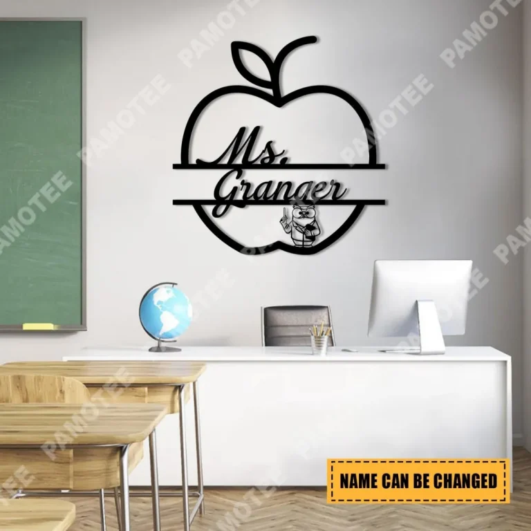 Personalized Apple Owl Teacher Metal Art, School Wall Decoration