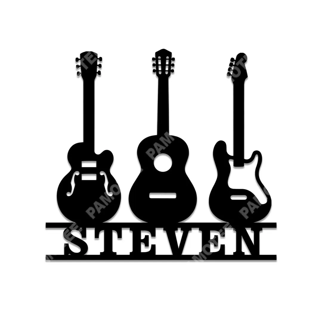 1827-03.webp Personalized Three Guitars Metal Sign, Music Studio Wall Art
