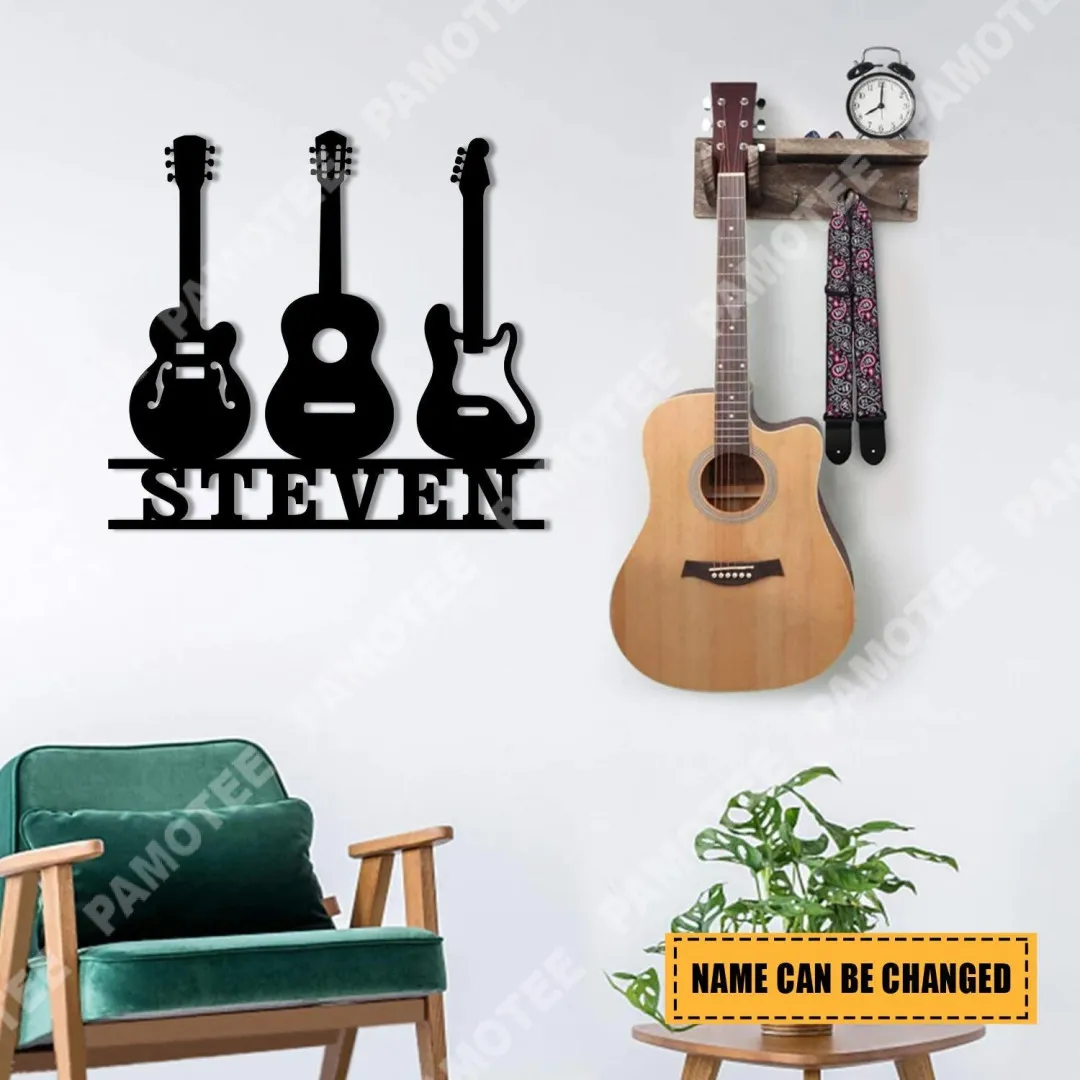 1827.webp Personalized Three Guitars Metal Sign, Music Studio Wall Art