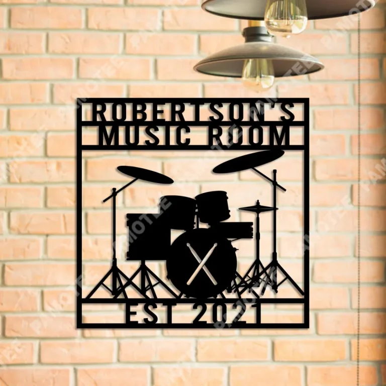 Customized Name And Est Date Drum Music Room Metal Sign, Drummer Gift, Instrumental Plaque