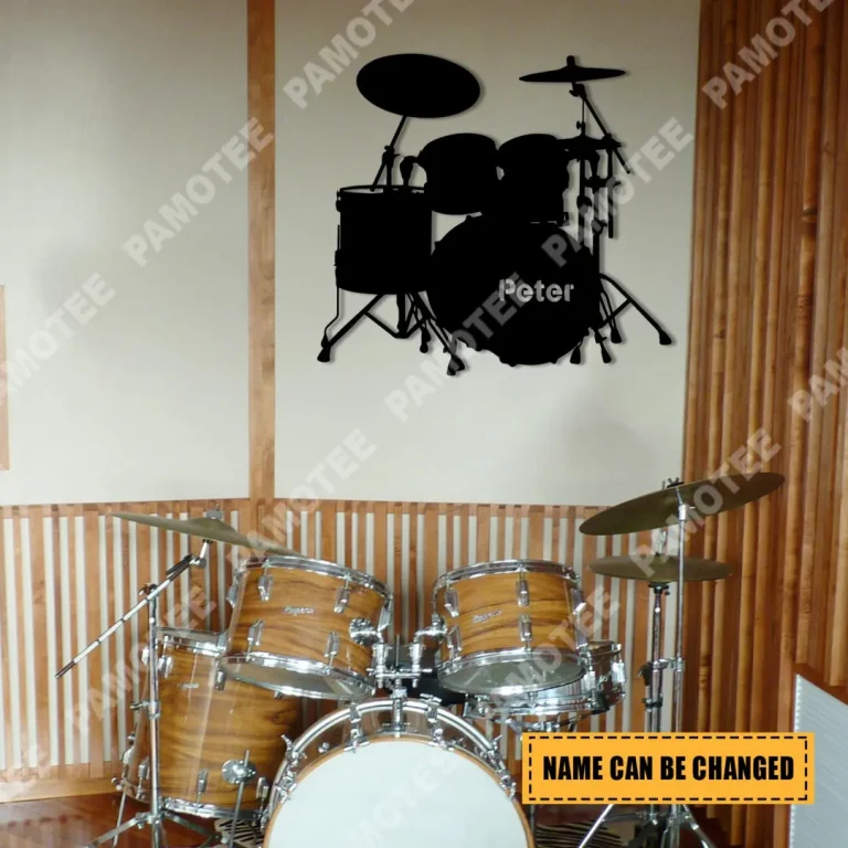 Personalized Name On Drum Set Silhouette Metal Sign, Drum Players Wall Art Decor