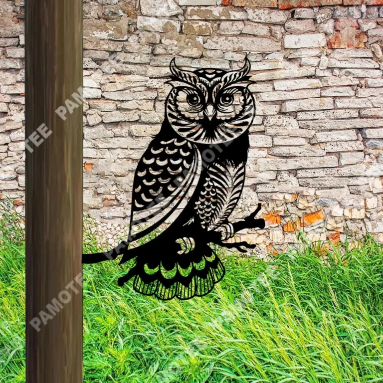 Owl On Branch Tree Metal Art, Steel Garden Decoration