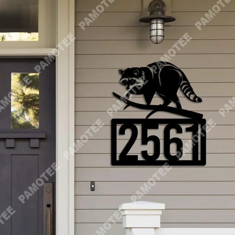 Personalized Address Number Raccoon Metal Sign, Wall Decor