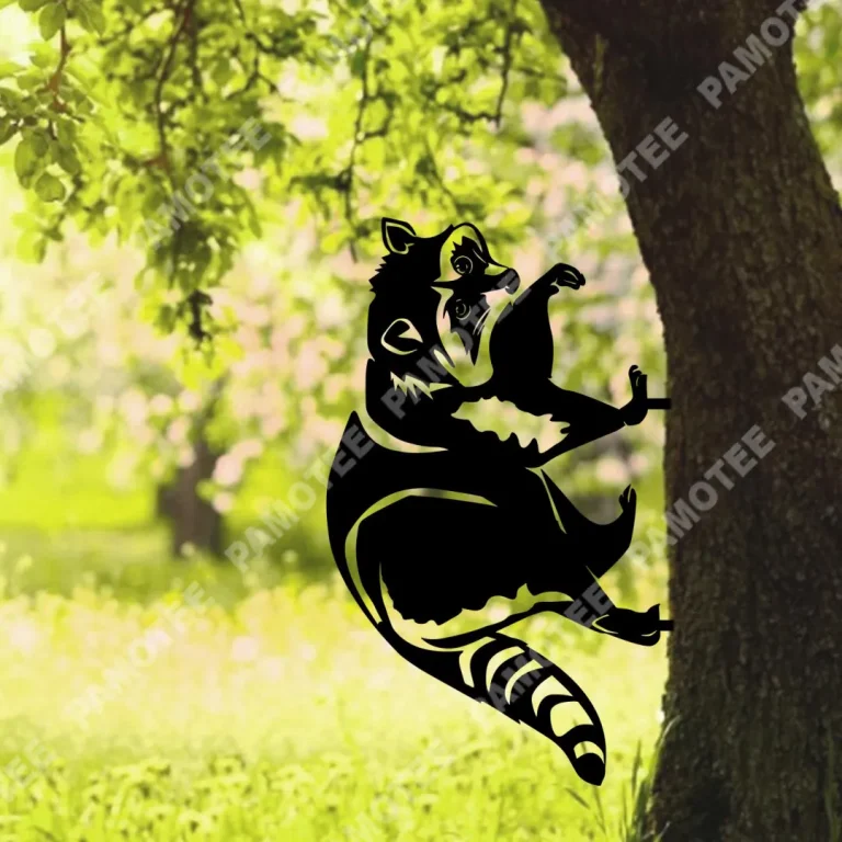 Funny Raccoon Tree Metal Art, Garden Metal Decor