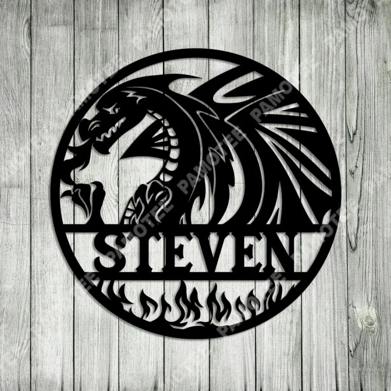 Customized Dragon And Fire Metal Door Hanging, Metal Art, Gift For Him