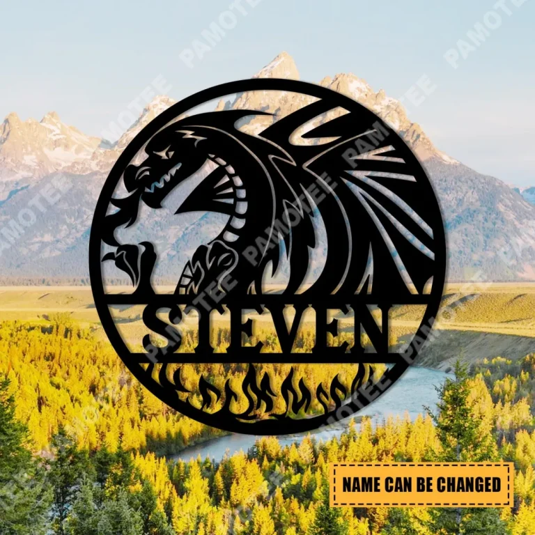 Customized Dragon And Fire Metal Door Hanging, Metal Art, Gift For Him