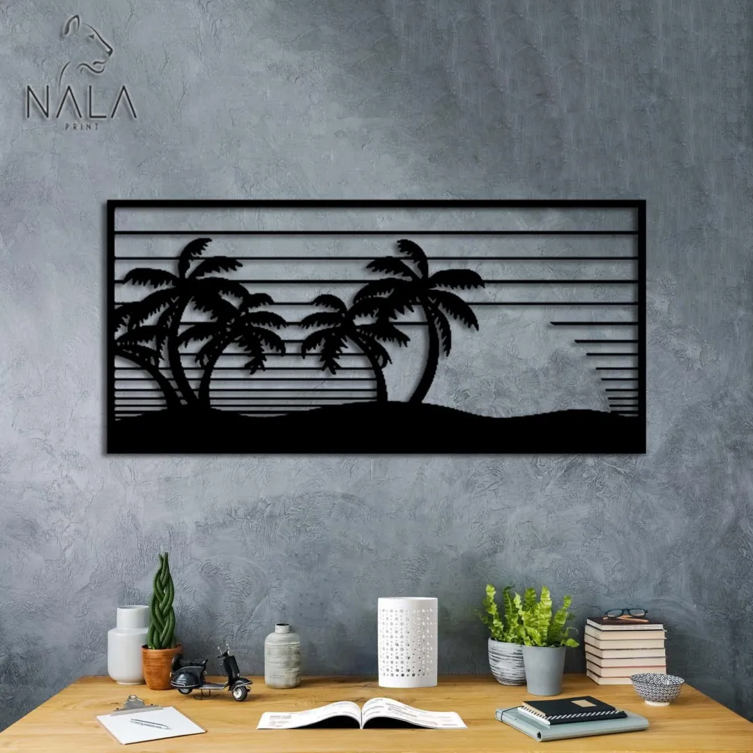 18w_45c471bb-5836-4f44-bfae-f4ed020fec6e.webp Palm Trees Sunset Wall Hanging Art, Tropical Metal Artwork, Wall Decor For Living Room, Housewarming Gift