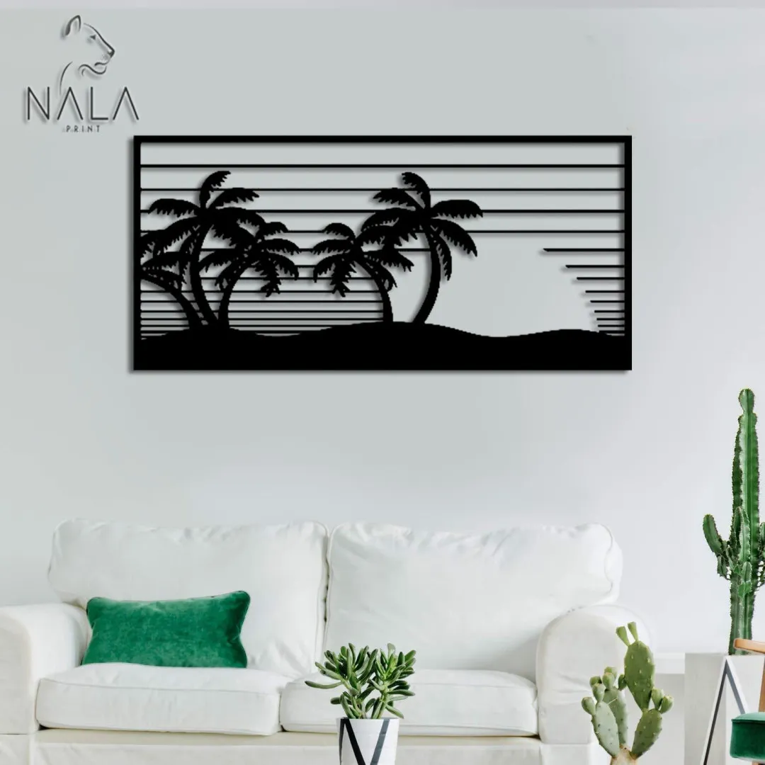 18www_4b760288-569d-46f1-b05d-2af108f42784.webp Palm Trees Sunset Wall Hanging Art, Tropical Metal Artwork, Wall Decor For Living Room, Housewarming Gift