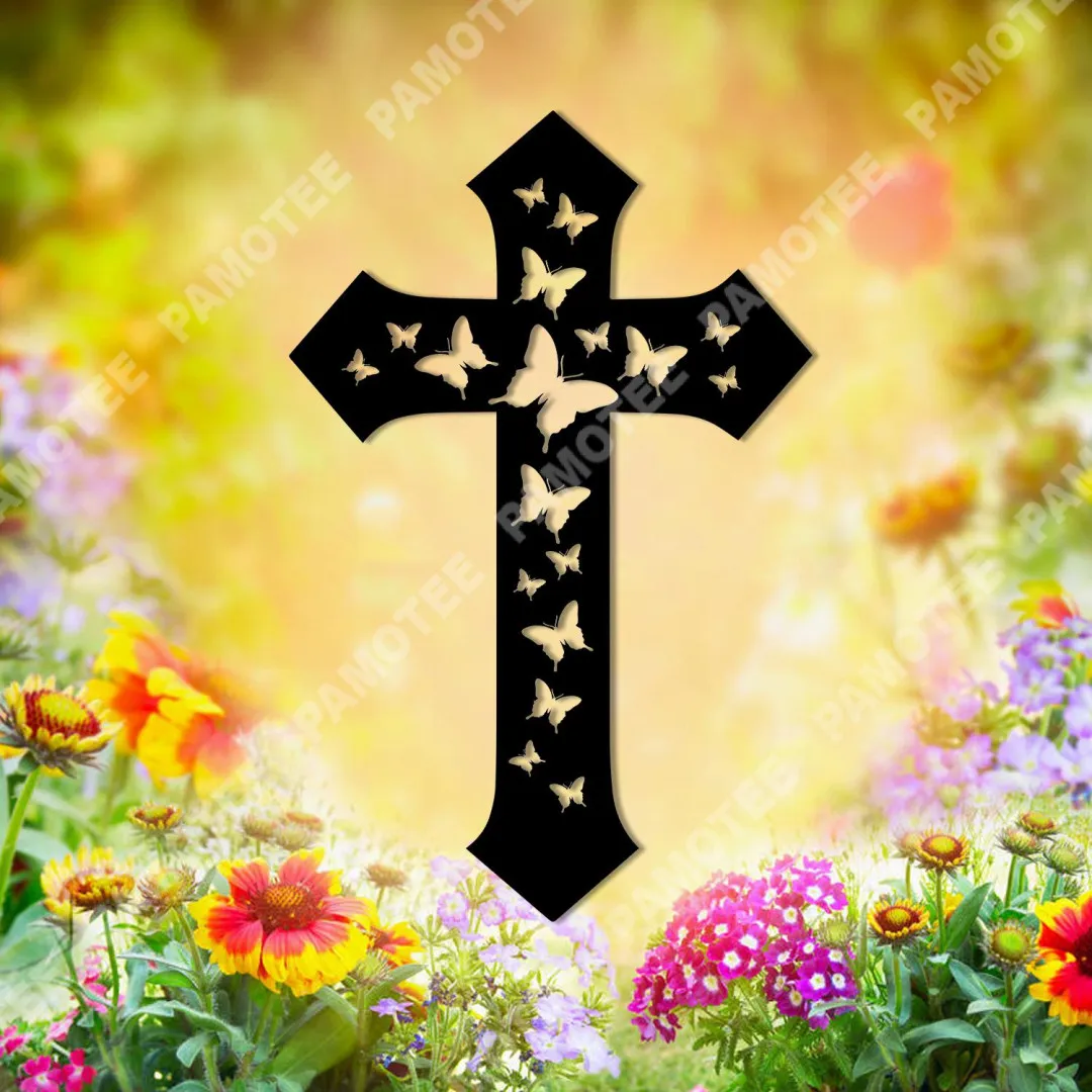 1902_e77ea75d-2036-4126-aab3-d78601064dbb-1.webp Butterfly And Cross Jesus Christ Metal Sign, God Lovers Living Room Wall Art