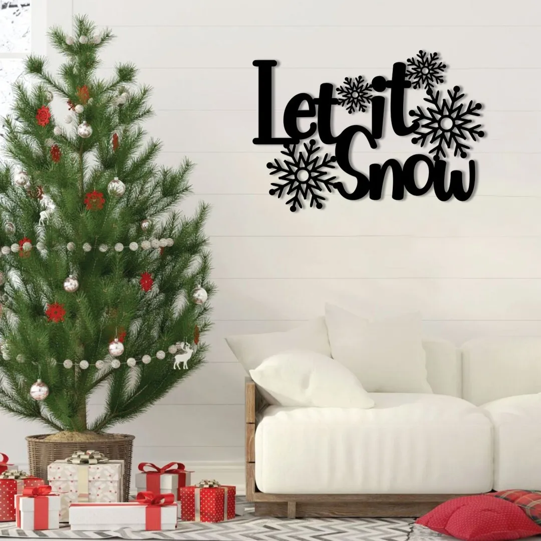 1907.webp Let It Snow Christmas Metal Sign, Housewarming Wall Art