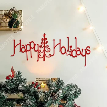 Happy Holidays Christmas Tree Metal Art, Christmas Gift For Family