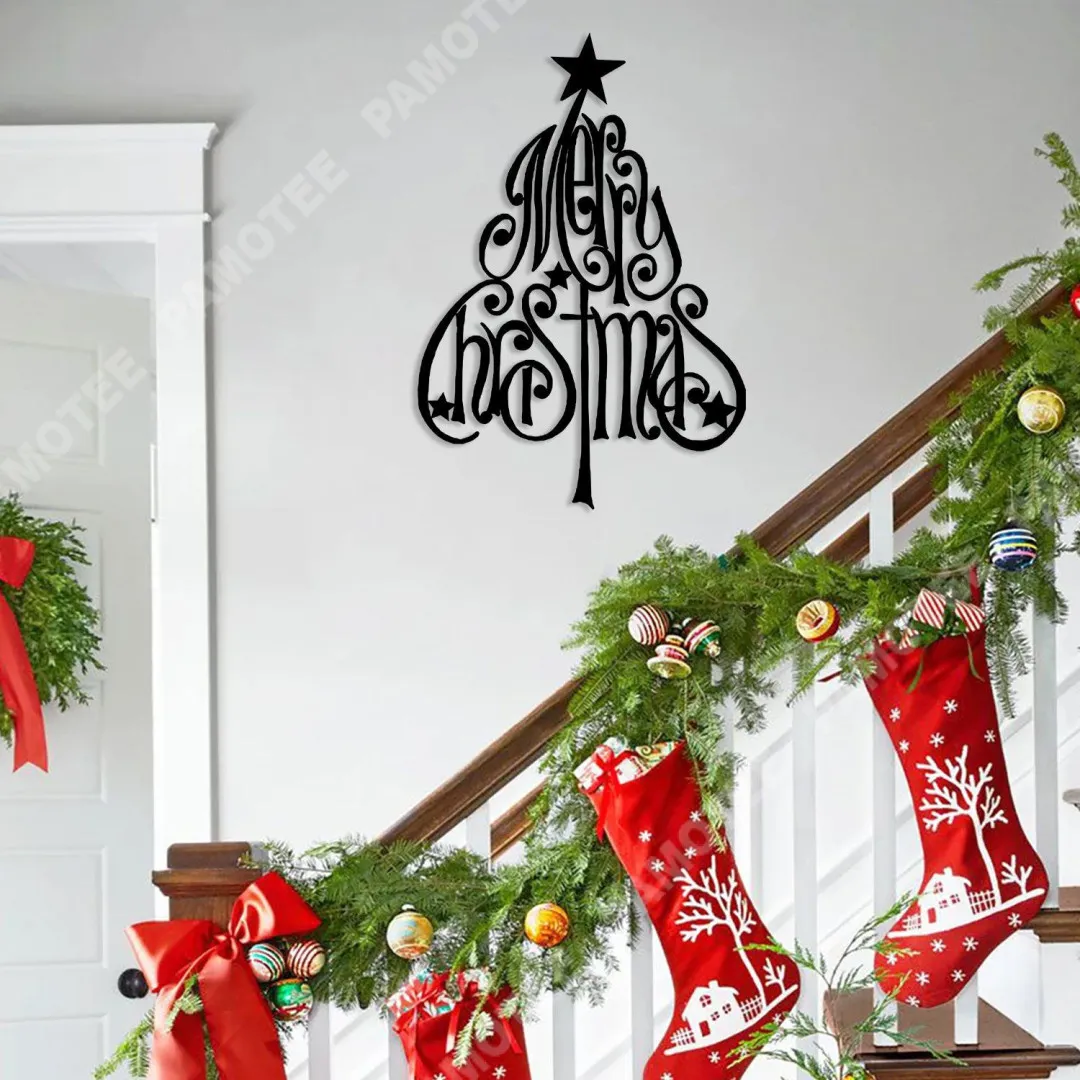 1912-01-1.webp Merry Christmas Tree Metal Sign Monogram, Living Room Steel Plaque