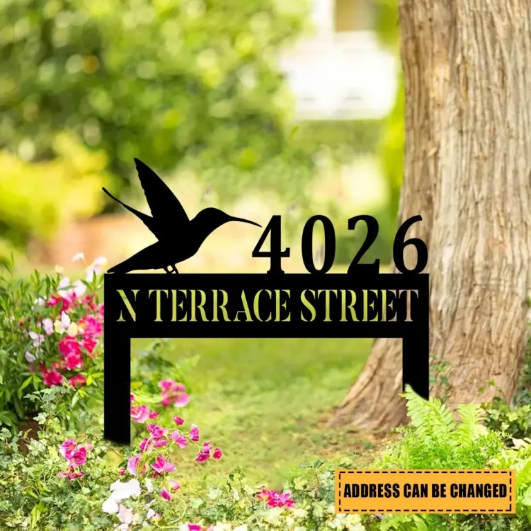 Customized Address Hummingbird Metal Sign, Garden Art