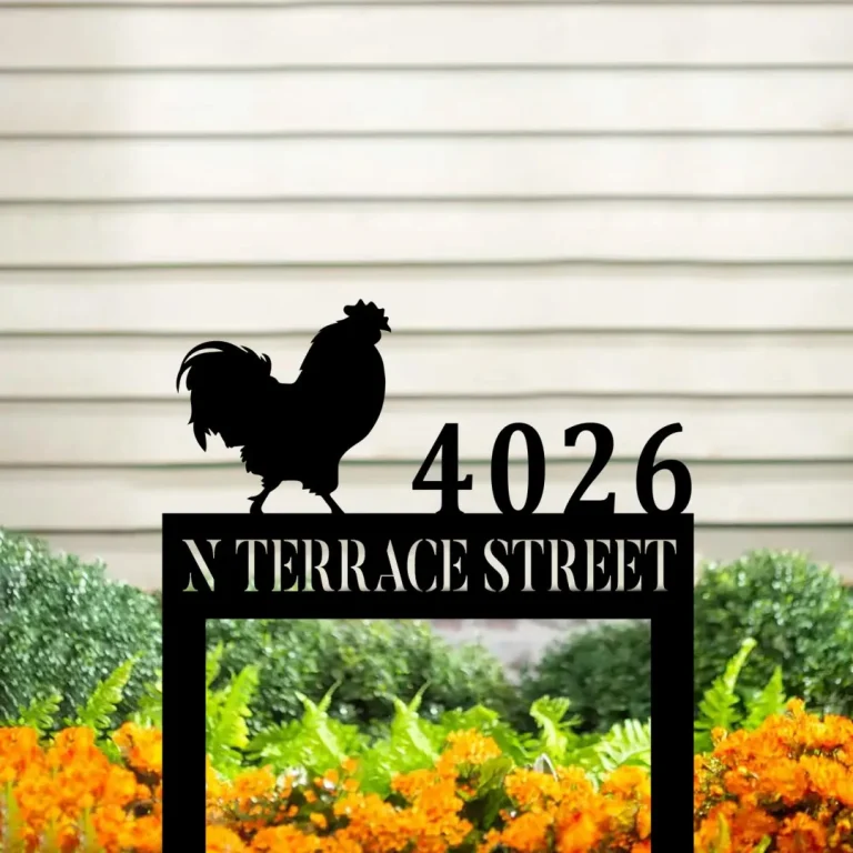 Personalized Rooster Metal Yard Sign, Chicken Decor, Farm Metal Art