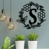 Custom Family Name First Letter Honeycomb Bee Metal Sign, Porch Wall Hanging