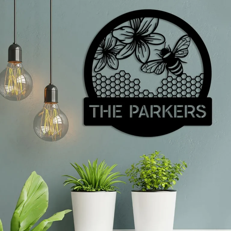 Custom Floral Beehive Metal Sign, Honeycomb Metal Art