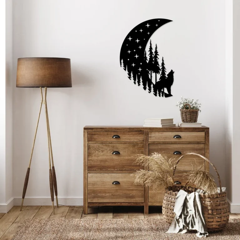 Howling Moon Metal Art Wall Decor, Cut Wall Hanging, Home Decoration ...