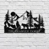 Personalized Howling Wolf And Mountain Forrest Metal Sign, Cabin Decor