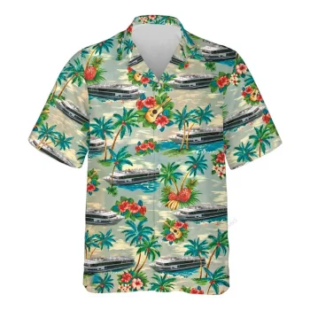 Cruise Ship Hawaiian Shirt For Men Women, Cruise Boat Summer Beach Shirt, Ship Aloha Shirts, Tropical Pattern Button Down Short Sleeve Hawaiian Shirt