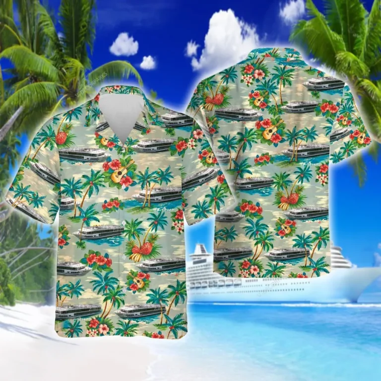 Cruise Ship Hawaiian Shirt For Men Women, Cruise Boat Summer Beach Shirt, Ship Aloha Shirts, Tropical Pattern Button Down Short Sleeve Hawaiian Shirt