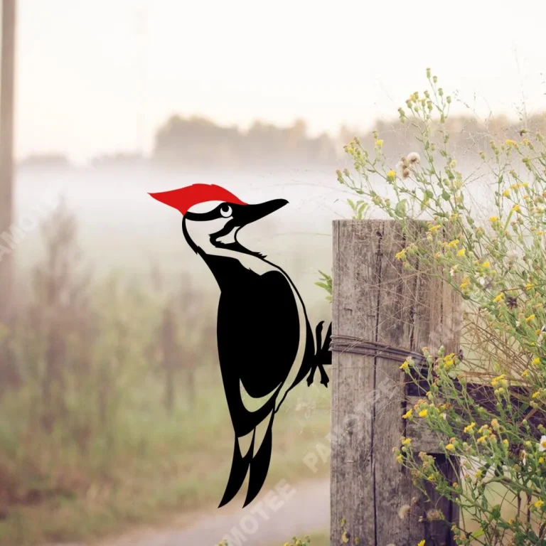 Woodpecker Cut Metal Tree Stake, Weatherproof Steel Art
