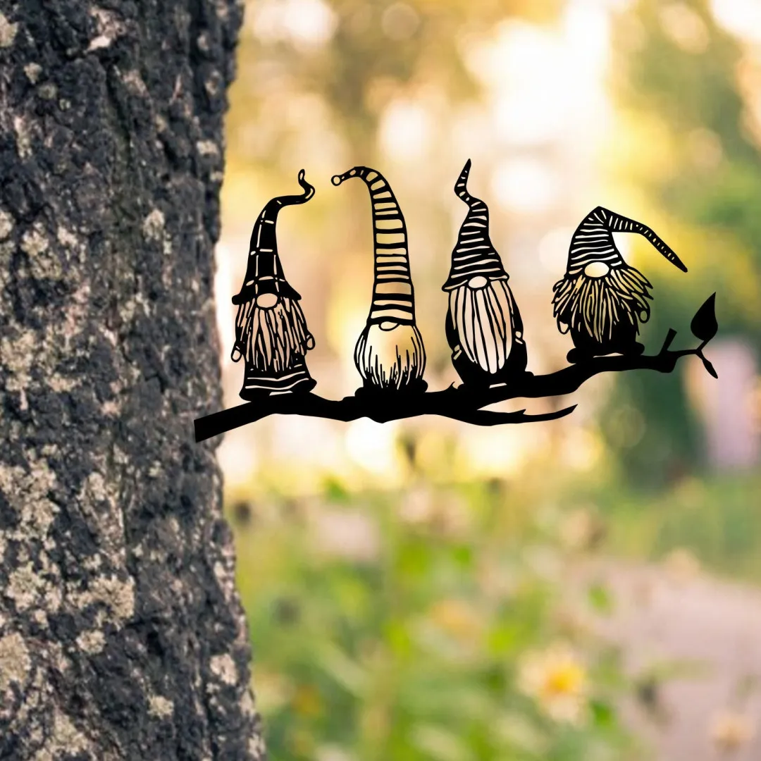 2005_27d3c456-9857-4336-bdec-8829e103eefd.webp Four Gnomes Funny Metal Tree Sign, Christmas Decor, Gift Ideas