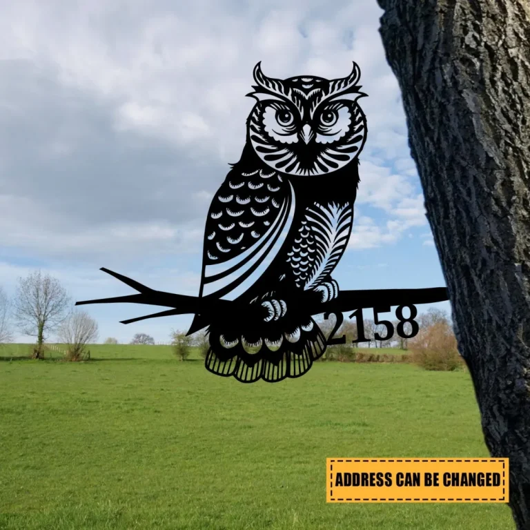 Personalized Address Owl Metal Tree Stake, Owl Bird Decor