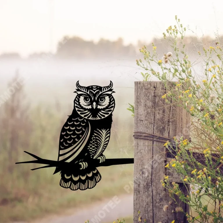 Owl Metal Tree Stake, Wildlife Animal Steel Art