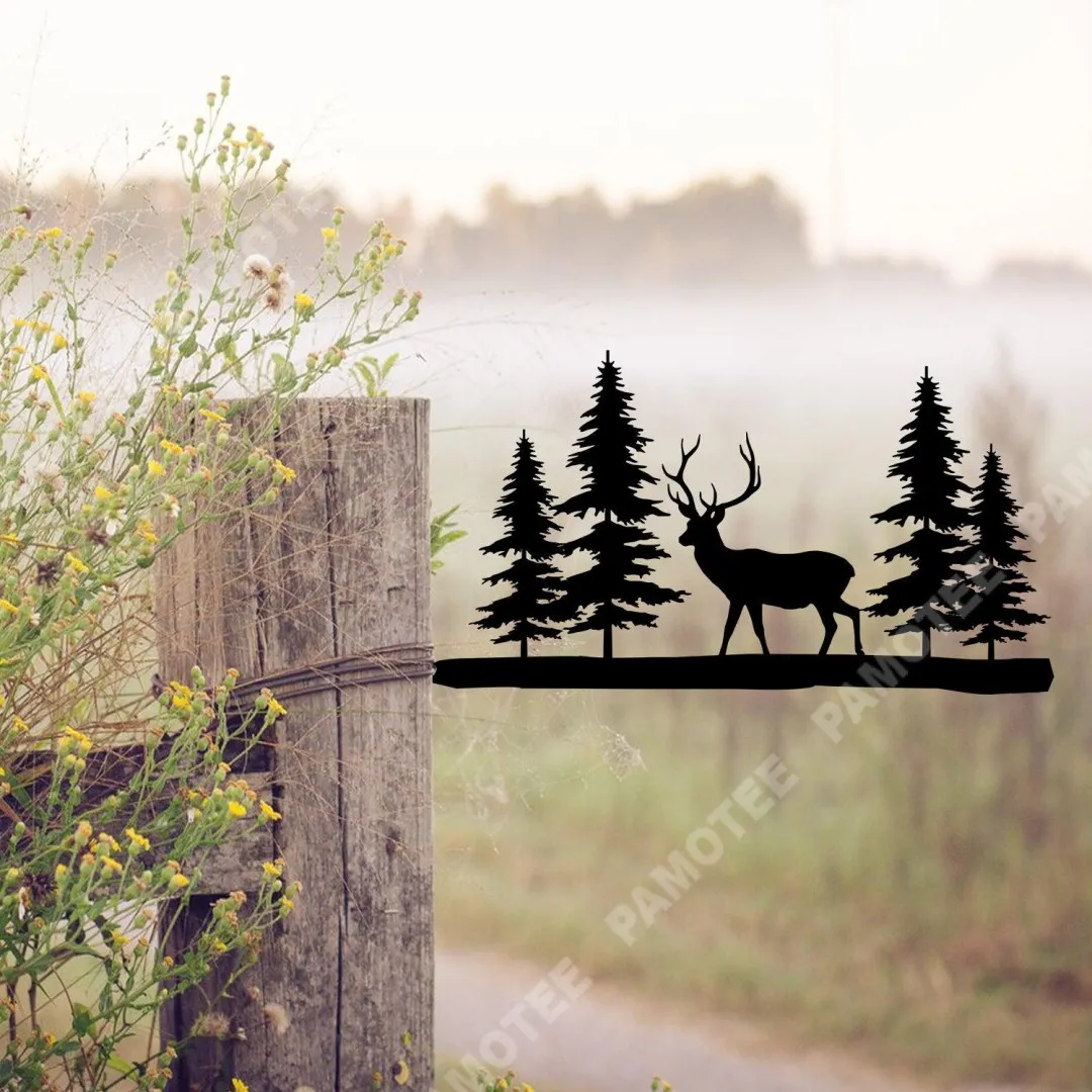 2021-A-01.webp Deer, White-tailed Deer Metal Tree Stake, Forrest Metal Sign