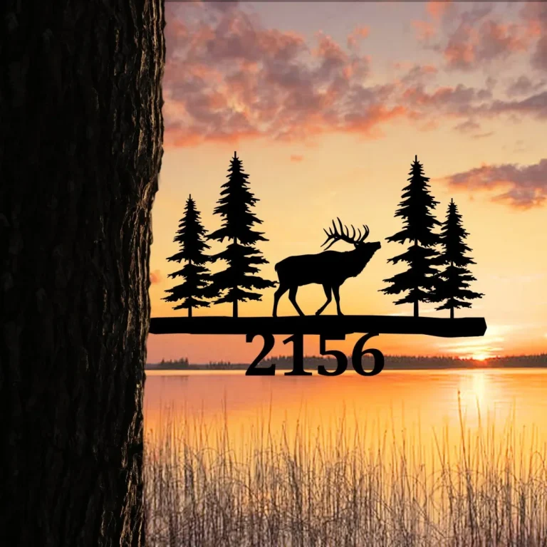 Personalized Elk Deer Metal Tree Stake, House Number, Hunting Art