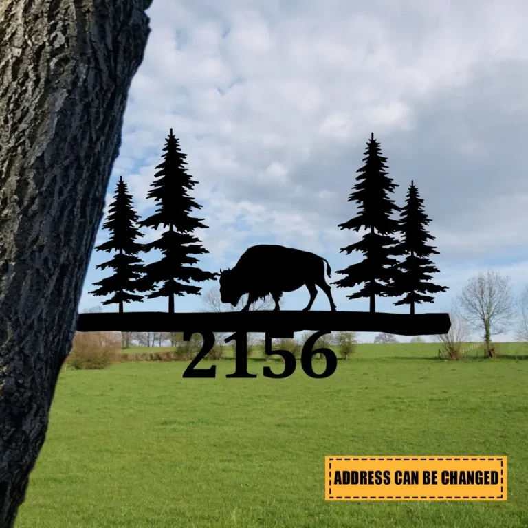 Customized Address Bison Metal Tree Stake, Deer Wedding Gift