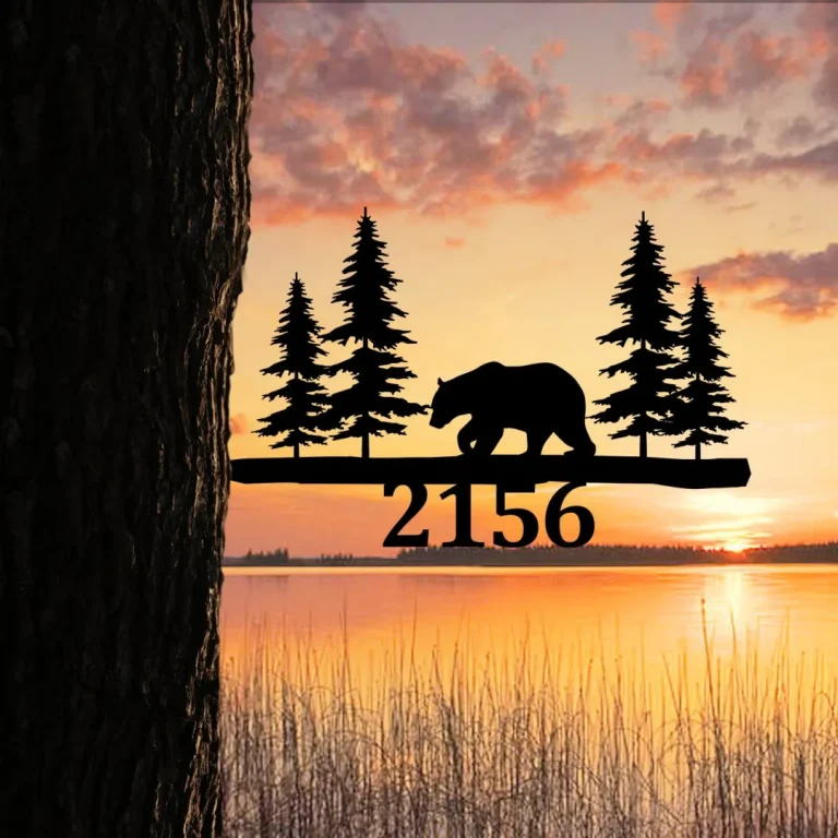 Personalized Address Bear Metal Tree Stake, Bear Animals Metal Sign