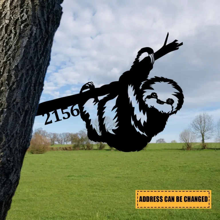Custom Address Sloth Metal Tree Stake, Funny Metal Art, Garden Decor