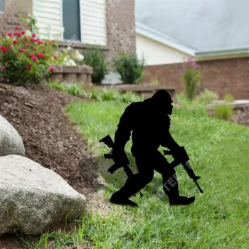 Bigfoot Holding Ar-14 Metal Garden Art, Veteran Yard Sign, Military Decor