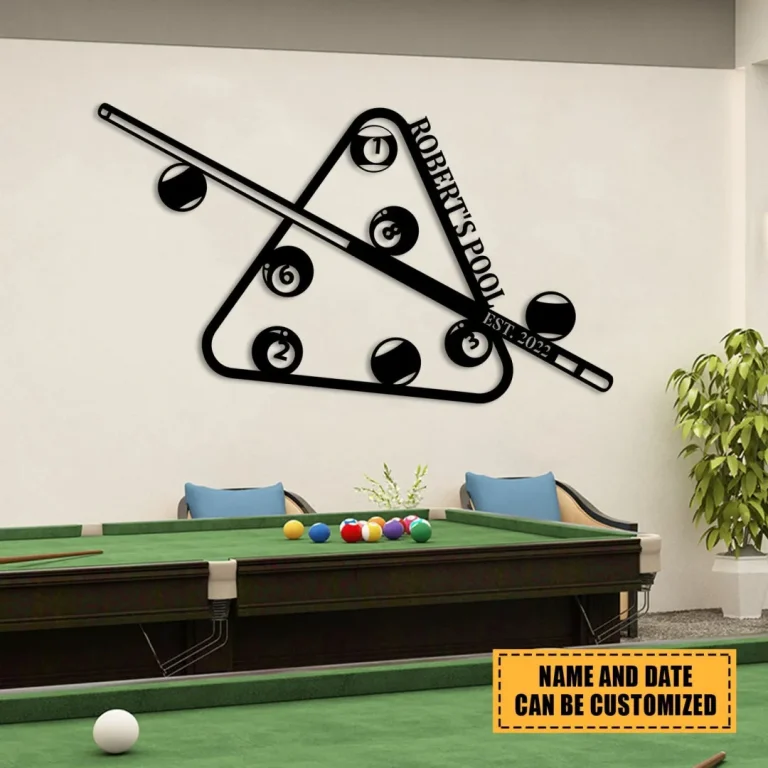 Custom Name And Date Billards Metal Sign, Steel Pool Sign