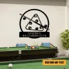 Personalized Billiards Club Balls Cue And Rack Metal Sign, Men Cave Wall Art Decor