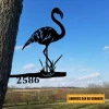 Customized Address Number Flamingo Metal Tree Stake, Metal Garden Art