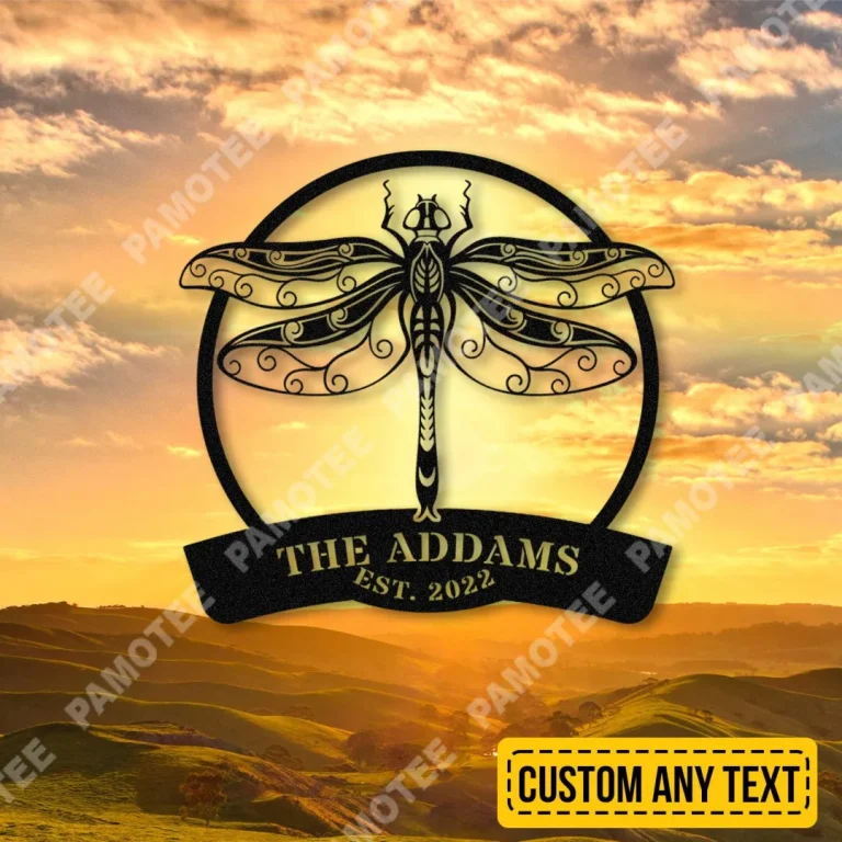 Custom Name And Est Date Dragonfly Metal Sign, Door Hanging