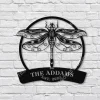 Custom Name And Est Date Dragonfly Metal Sign, Door Hanging