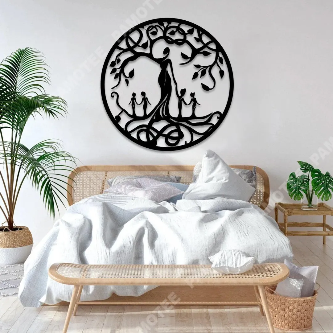 2103-01.webp Mother And Four Children Tree Of Life Metal Art, Housewarming Plaque