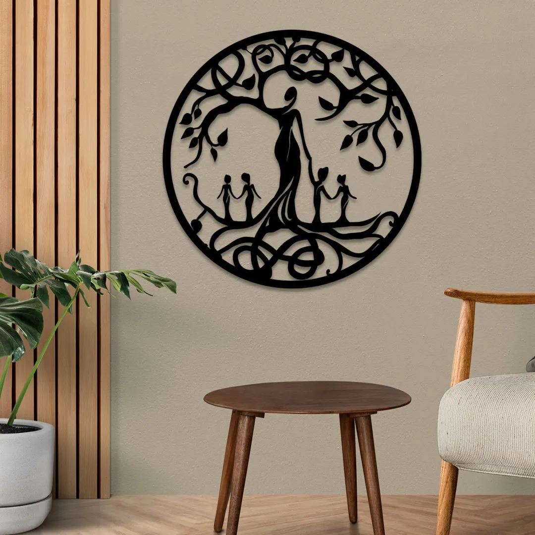 2103.webp Mother And Four Children Tree Of Life Metal Art, Housewarming Plaque