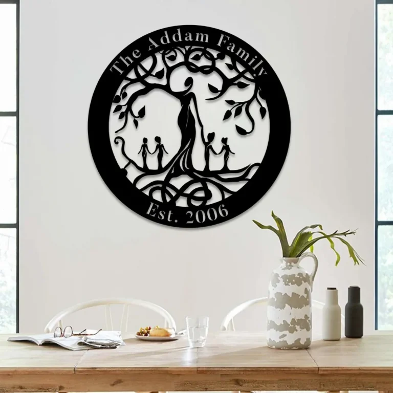 Customized Mother And Four Children Tree Of Life Metal Sign, Mother Earth Wall Art