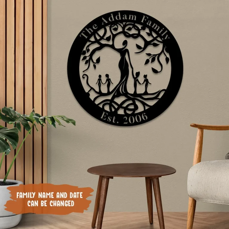 Customized Mother And Four Children Tree Of Life Metal Sign, Mother Earth Wall Art