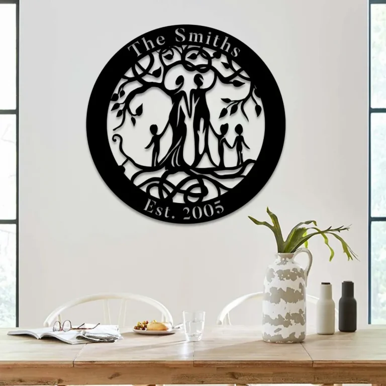 Customized Name And Date Five Members Family Tree Of Life Metal Art